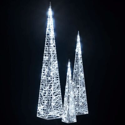 vidaXL LED-Leuchtkegel-Set Acryl Deko Kaltweiß 30/45/60 cm
