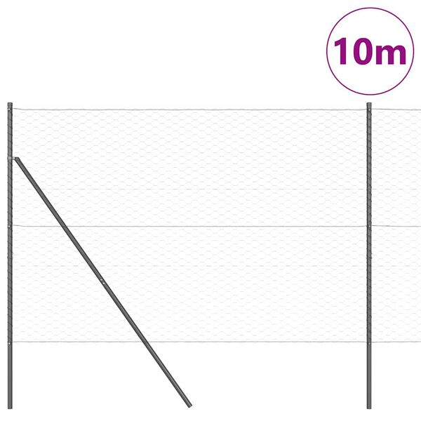 vidaXL Zaunpfosten Grau 10 x 1,5 m (50 mm Maschenweite) Stahl und PVC