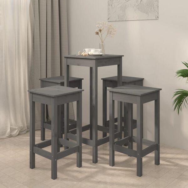 vidaXL 5-tlg. Bar-Set Grau Massivholz Kiefer