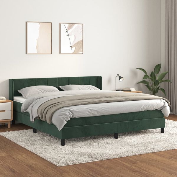 vidaXL Boxspringbett mit Matratze Dunkelgr&uuml;n 160x200 cm Samt