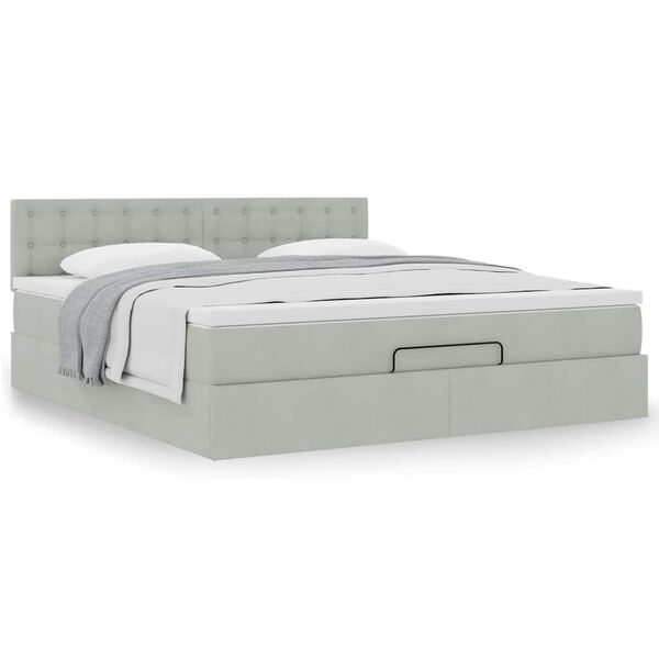 vidaXL Ottoman-Bett mit Matratze Hellgrau 160x200 cm Samt