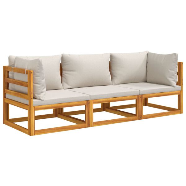 vidaXL 3-tlg. Garten-Lounge-Set mit Hellgrauen Kissen Massivholz