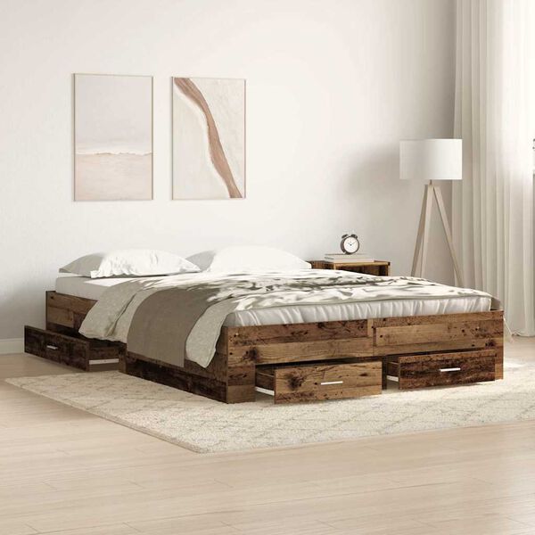 vidaXL Bettrahmen mit Schubladen Altholz 140 x 200 cm Holzwerkstoff