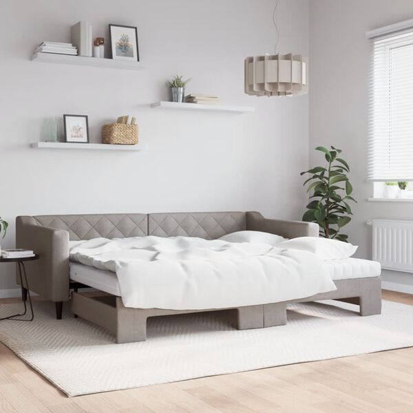 vidaXL Tagesbett Ausziehbar mit Matratzen Taupe 90x200 cm Stoff