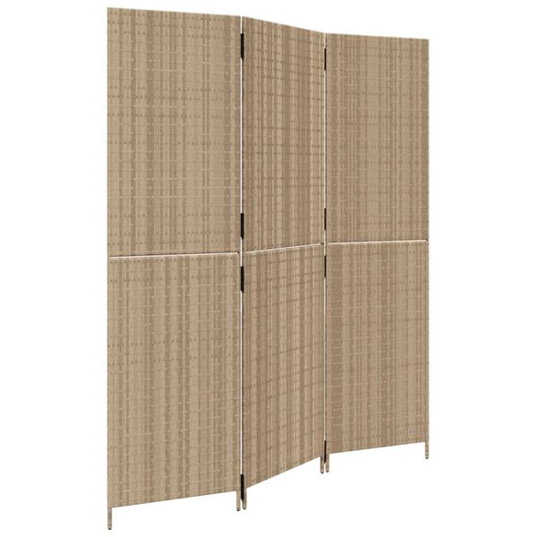 vidaXL Paravent 3-tlg. Beige Poly Rattan