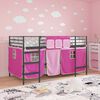 vidaXL Kinder Loft Bettgestell mit Vorh&auml;ngen Schwarz und Pink