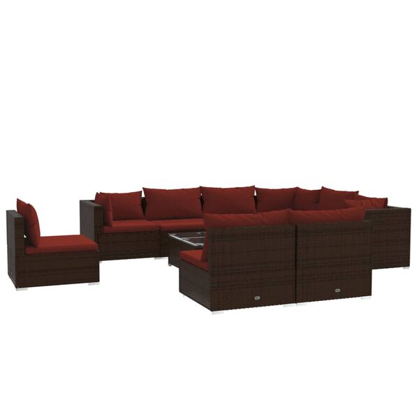 vidaXL 10-tlg. Garten-Lounge-Set mit Kissen Poly Rattan Braun