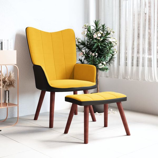 vidaXL Relaxsessel mit Hocker Senfgelb Samt und PVC