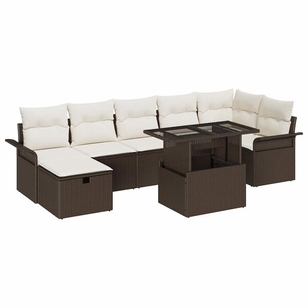 vidaXL Garten-Sofa-Set mit Kissen mit Speicher 8 pcs Braun Poly Rattan