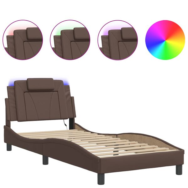 vidaXL Bettgestell "Viana" mit LED ohne Matratze Braun 80x200 cm