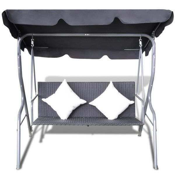 vidaXL Hollywoodschaukel mit Dach Schwarz Poly Rattan