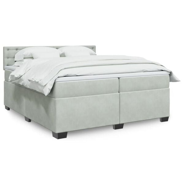 vidaXL Boxspringbett mit Matratze Hellgrau 200x200 cm Samt