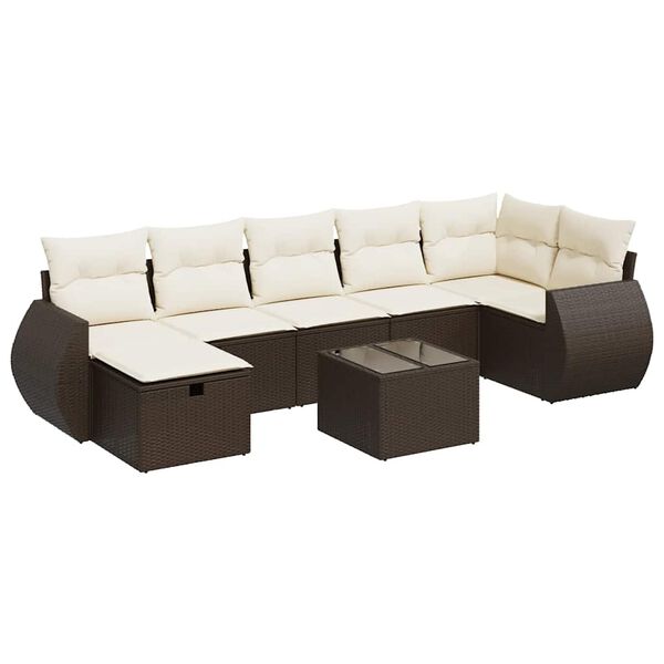 vidaXL 8-tlg. Garten-Sofagarnitur mit Kissen Braun Poly Rattan