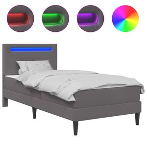 vidaXL Bettrahmen mit LED-Lichtleisten Grau 90 x 190 cm Kunstleder