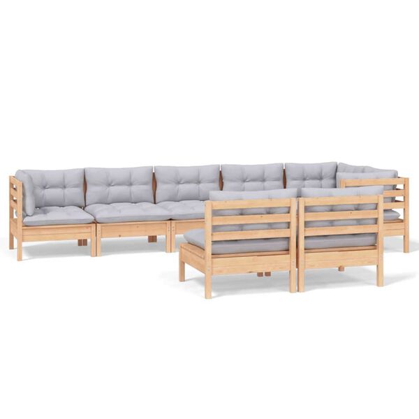 vidaXL 8-tlg. Garten-Lounge-Set mit Grauen Kissen Kiefer Massivholz