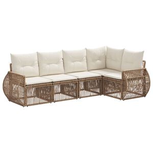 vidaXL Gartensofa-set 5 stk. Beige und Cremewei&szlig; Poly-Rattan