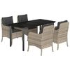 vidaXL 5-tlg. Garten-Essgruppe mit Kissen Hellgrau Poly Rattan