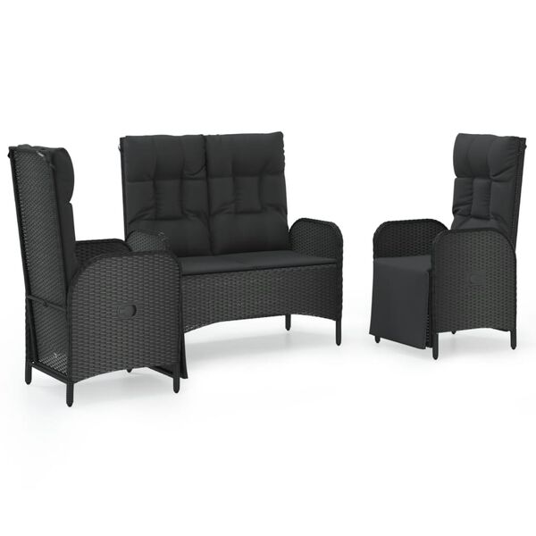 vidaXL 3-tlg. Garten-Essgruppe mit Kissen Schwarz Poly Rattan