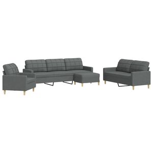 vidaXL 4-tlg. Sofagarnitur mit Fu&szlig;hocker Dunkelgrau Stoff