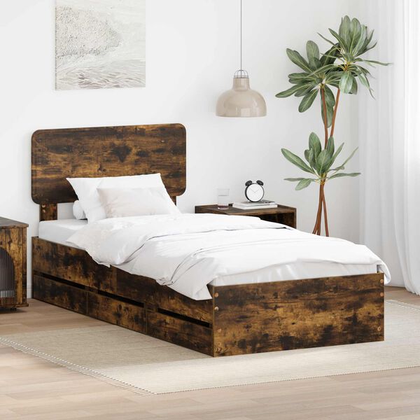 vidaXL Bettrahmen Ger&auml;ucherte Eiche 100 x 200 cm Holzwerkstoff