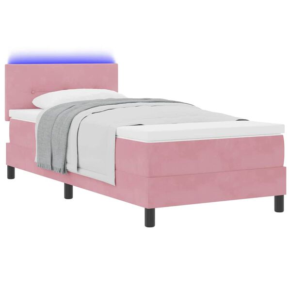 vidaXL LED Boxspringbett mit Matratze mit LED Rosa 80 x 200 cm Samt