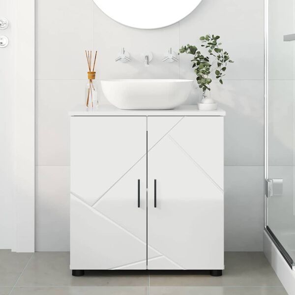 vidaXL Badezimmerschrank mit Speicher Hochglanz Wei&szlig; 61 x 35 x 64 cm