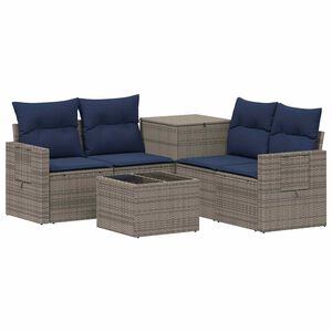 vidaXL Sofa Set 6 stk. Grau und Marineblau Polyrattan und Stahl