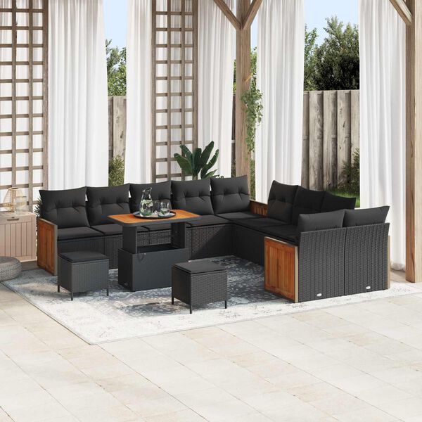 vidaXL Gartensofa-set mit Kissen 13 pcs Schwarz