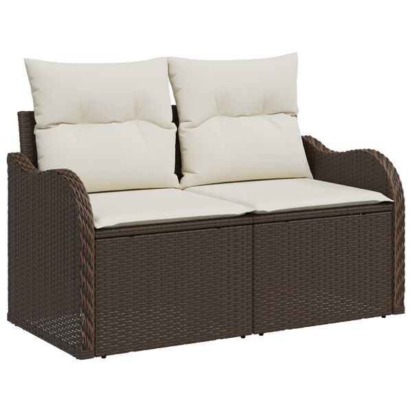 vidaXL Garten-Sofa-Set mit Kissen mit Speicher 9 pcs Braun und Creme