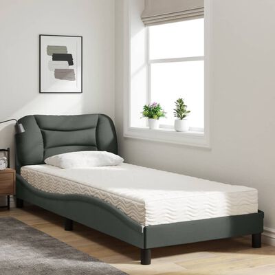 vidaXL Bett mit Matratze Dunkelgrau 90x200 cm Stoff