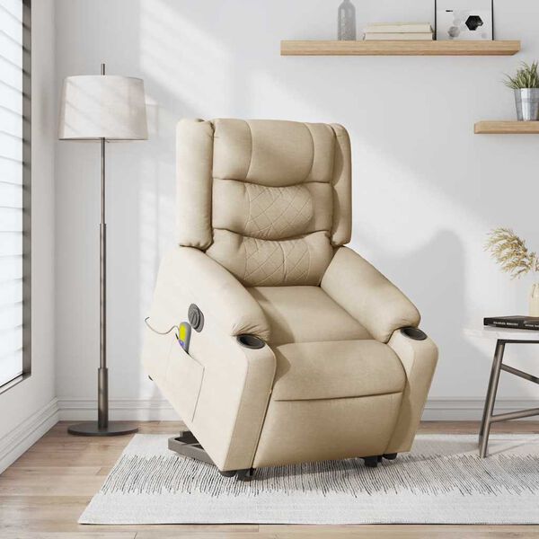 vidaXL Elektrischer Massagesessel mit Aufstehhilfe Creme Stoff
