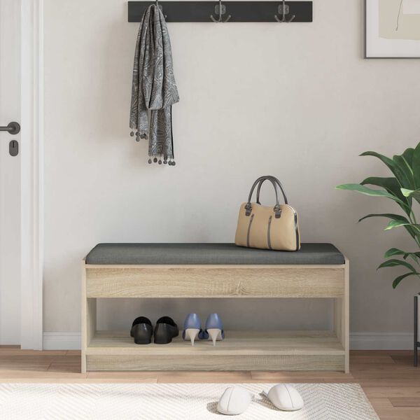 vidaXL Flurbank mit Kissen mit Regal Sonoma-Eiche 103 x 38 x 45 cm