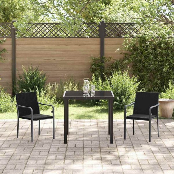vidaXL Garten Essgruppe 3 pcs Schwarz und Grau PE-Rattan
