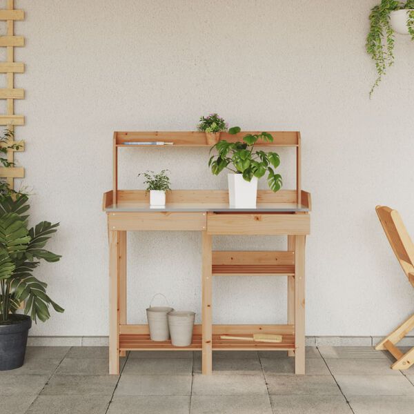 vidaXL Pflanztisch mit Ablagen Braun Massivholz Tanne