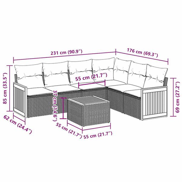 vidaXL 7-tlg. Garten-Sofagarnitur mit Kissen Schwarz Poly Rattan