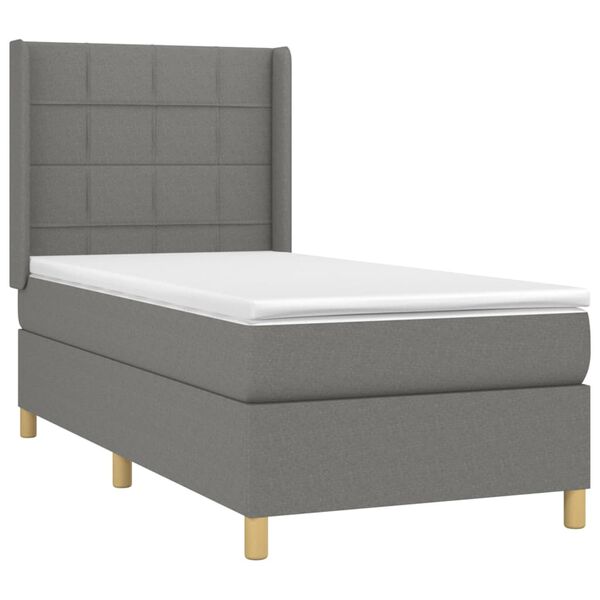 vidaXL Boxspringbett mit Matratze & LED Dunkelgrau 90x200 cm Stoff