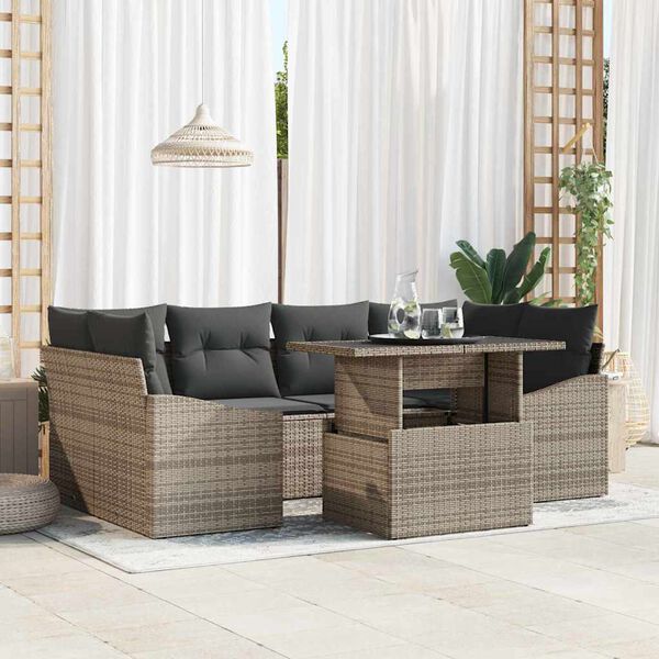 vidaXL Gartensofa-set mit Speicher mit Kissen 7 pcs Grau Poly-Rattan