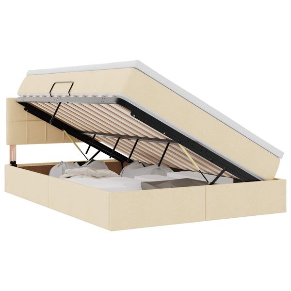 vidaXL Bett mit Stauraum und LED mit Matratze Creme 140 x 200 cm Stoff