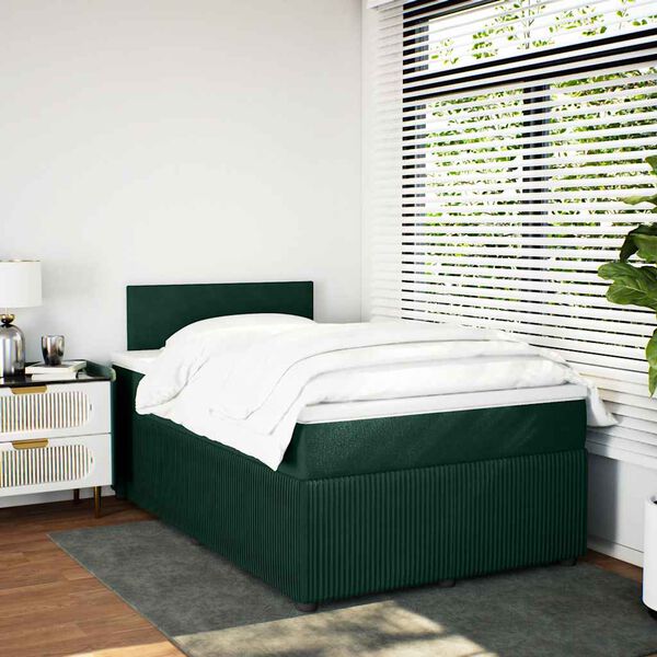 vidaXL Boxspringbett mit Matratze Dunkelgr&uuml;n 120x200 cm Samt