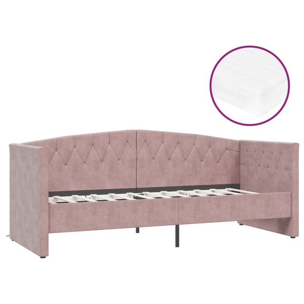 vidaXL Tagesbett mit Matratze USB Rosa Samt 90x200 cm