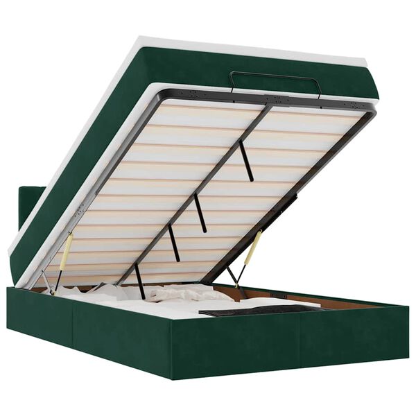 vidaXL Ottomane Bett mit Matratze & LEDs Dunkelgr&uuml;n 120x190 cm Samt