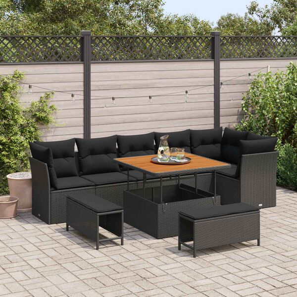vidaXL Gartensofa-set 9 pcs Schwarz Poly-Rattan