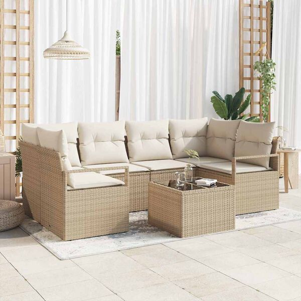 vidaXL Sofa Set 7 pcs Beige und Creme Poly-Rattan