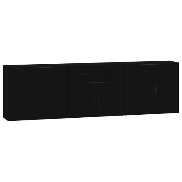 vidaXL Sideboards 3 Stk. Schwarz Holzwerkstoff