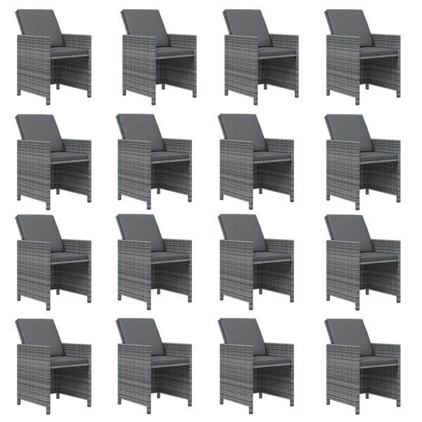 vidaXL 17-tlg. Garten-Essgruppe mit Kissen Grau Poly Rattan