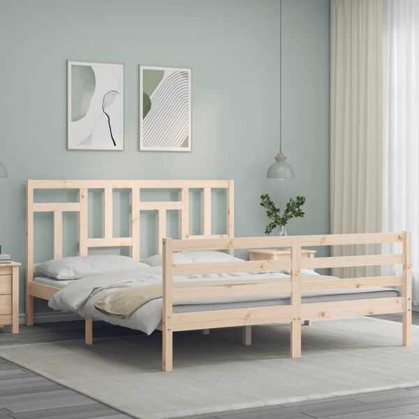 vidaXL Massivholzbett mit Kopfteil 160x200 cm