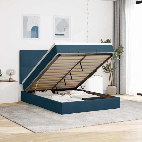 vidaXL Ottoman-Bett mit Matratzen Dunkelblau 140x200 cm Samt