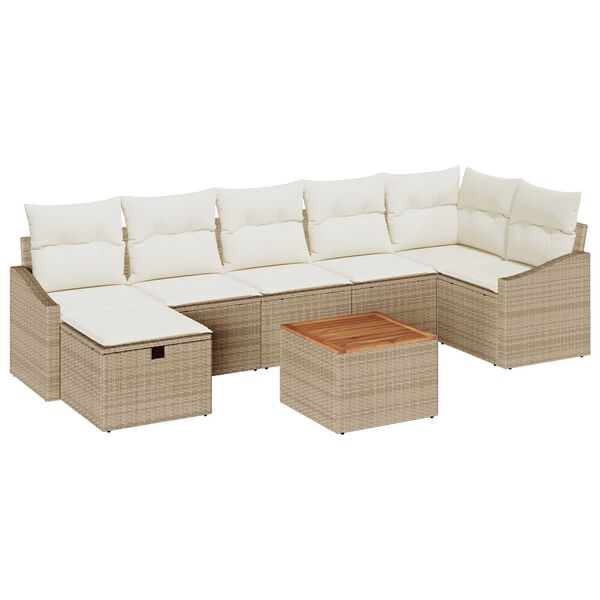 vidaXL Gartensofa-set mit Kissen mit Speicher 8 pcs Beige Poly Rattan