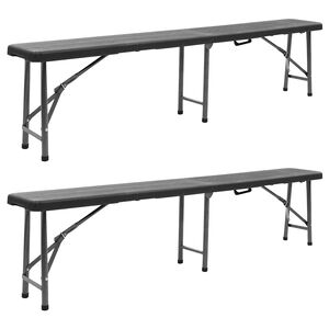 vidaXL Klappbare Gartenb&auml;nke 2 Stk. 180 cm HDPE Schwarz