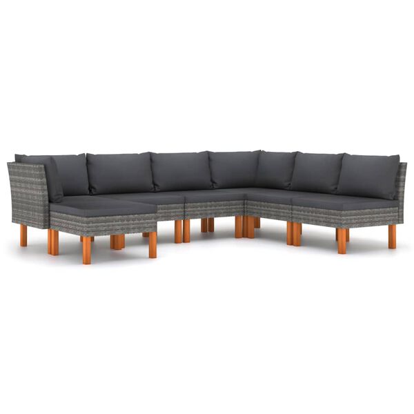 vidaXL 7-tlg. Garten-Lounge-Set mit Kissen Poly Rattan Grau
